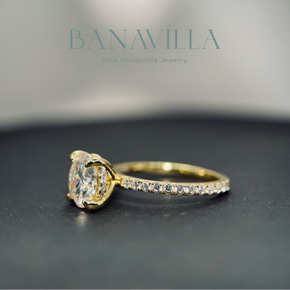 S925 in 14K Gold Plating Hidden Halo Engagement Ring 2ct Moissanite Diamond - Picture 6 of 10